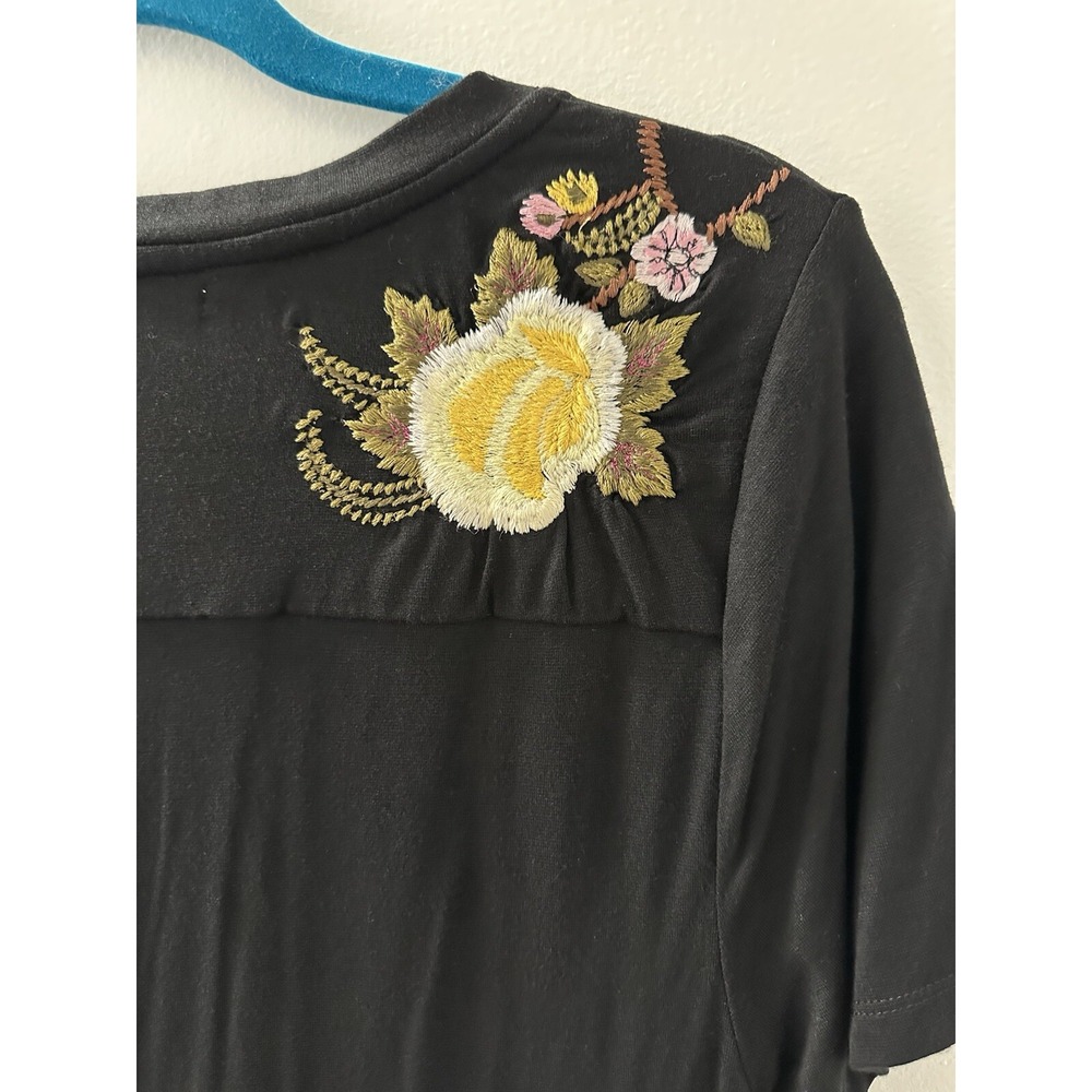 Athleta CAITE Dress Black Embroidered Flowers Midi Bohemian Size M - Picture 6 of 14
